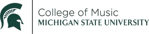 The logo for the college of music at michigan state university.