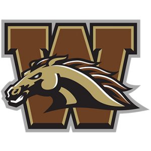 A brown and brown horse logo with the letter w.
